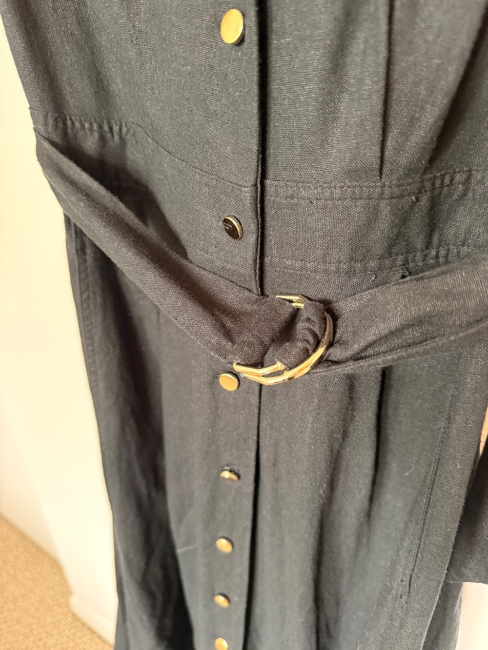 Zara Black Button-Front Belted Linen Maxi Dress with Gold Buttons - Size S - Picture 9 of 14